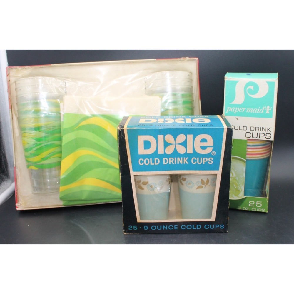Vintage Dixie Cold Drink Cups Lot Paper Maid Party Set 9oz 16oz New & Opened